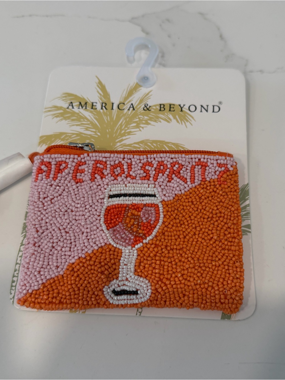 Aperol Spritz Beaded Coin Pouch - Pink & Orange